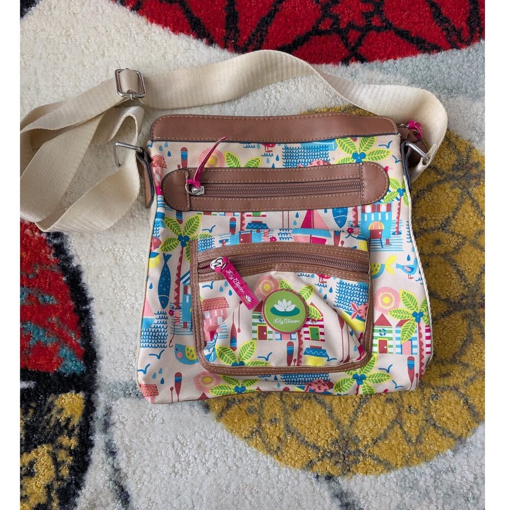 Lily Bloom Triple Section Crossbody Purse Bag Nautical Tropical
